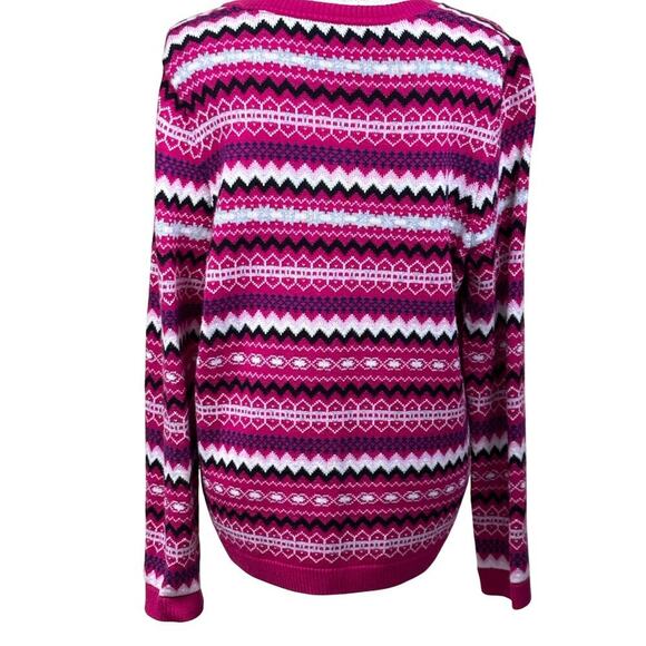 Talbots pink Fair Isle cardigan, LP, preppy, cottagecore, Nordic, cozy, bright - Picture 3 of 5